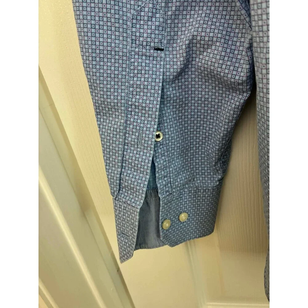 Banana Republic‎ Men's L Slim Fit Blue Micro Check Button Down Shirt Cotton